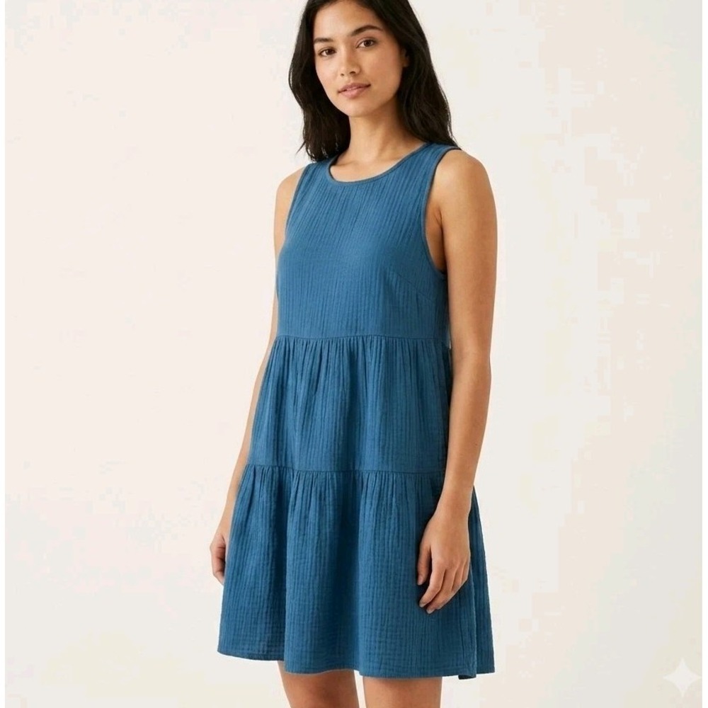 UNIVERSAL THREAD Size XS Teal Peacock Blue Gauze Cotton Tiered Summer Sundress - Picture 2 of 8
